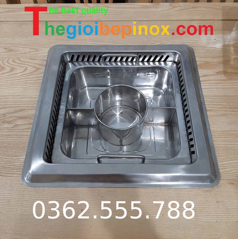 Nồi lẩu 3 ngăn vuông dùng bếp từ đa năng
