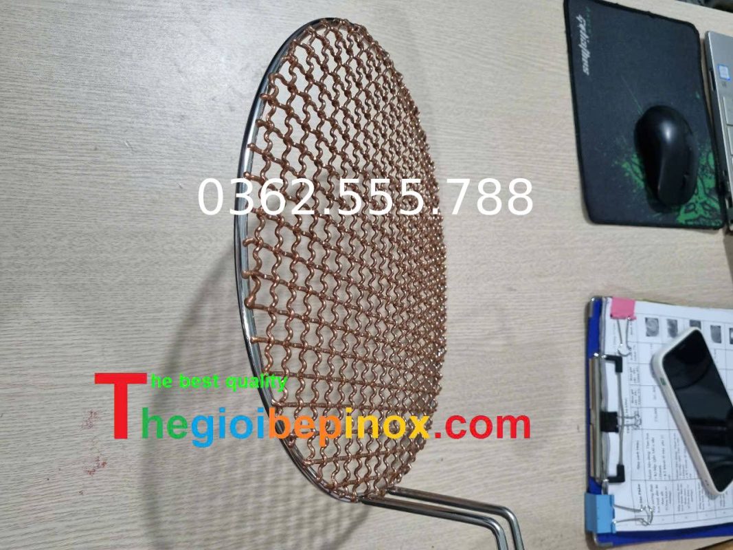 VỈ NƯỚNG INOX MẠ ĐỒNG CAO CẤP – CÓ TAY CẦM TIỆN LỢI