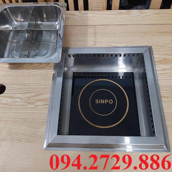 Bếp từ Sinpo 2000w - 3000w kèm nồi lẩu 4 ngăn âm bàn có khung đỡ inox chuyên dùng nhà hàng lẩu