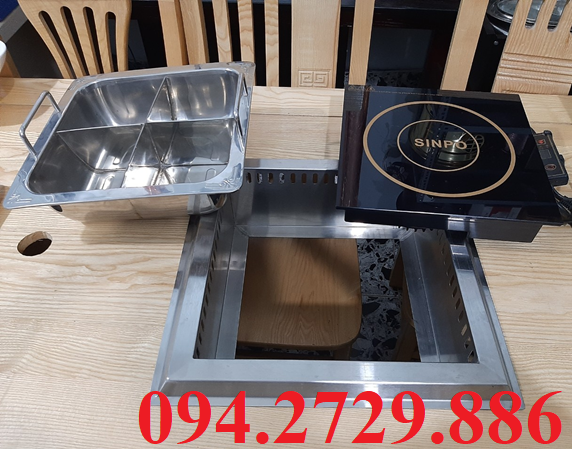 Cấu tạo bếp lẩu 4 ngăn lắp đặt âm bàn sử dụng bếp từ Sinpo 2000w - 3000w