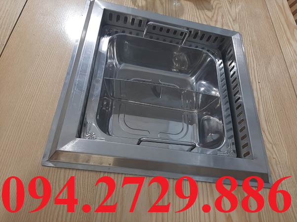 Bếp lẩu 2 ngăn vuông âm bàn mặt vát công suất 2000w cho 4 - 6 người ăn cùng lúc