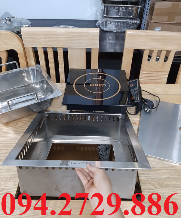 Cấu tạo bộ lẩu 2 ngăn âm bàn vuông chuyên dùng nhà hàng lẩu HongKong