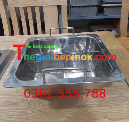 Nồi lẩu 4 ngăn inox 304 vuông dùng bếp từ bền an toàn dễ vệ sinh