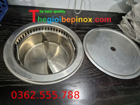 Nồi lẩu inox âm bàn nhà hàng hai ngăn tròn